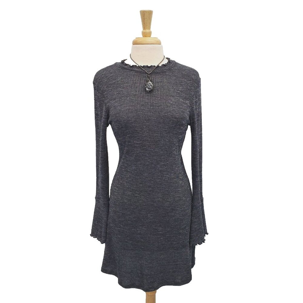 Derek Heart Charcoal Gray Long Sleeve Ribbed Knit Dress